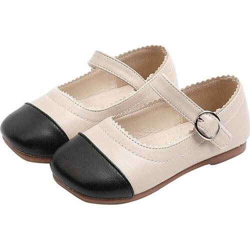 Princess Kids Leather Shoes For Baby Girl 2021 Autumn New Children Fashion Retro Mixed Color Shoes Black Khaki 1 2 3 4 5 6 Year