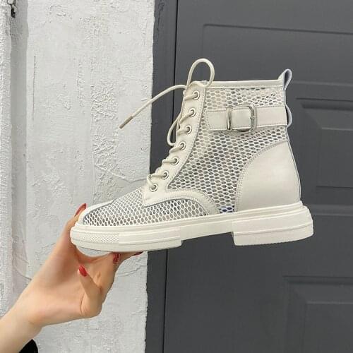 Womens Fashion White Korean Luxury Shoes Womens Breathable High Top Casual Shoes Womens Hollow Out Zipper Shoes Zapatos Mujer
