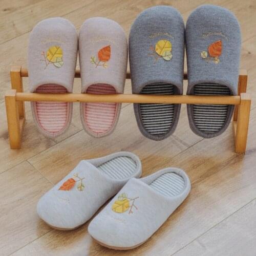 Japanese Embroidery Cartoon Home Cotton Slippers Indoor Men Couple Insulated Cotton-Padded Shoes Breathable Sweat Anti-Slip