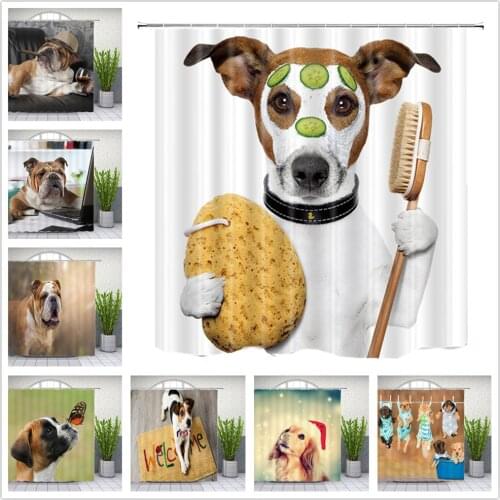 Funny Dog Shower Curtains Cute Animal Pet Themed Pattern Print Bathroom Decor Home Bath Cloth Hanging Curtain Set With Hooks