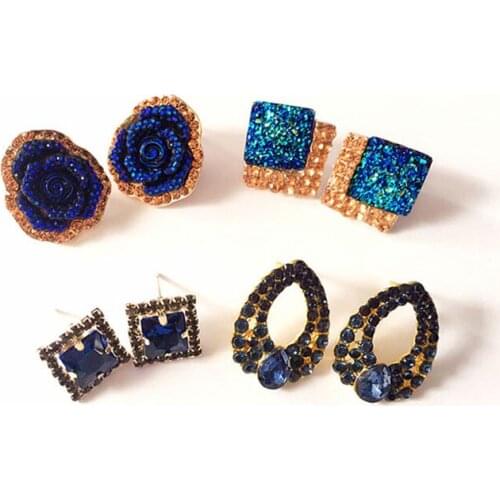 Waterdrop luxury stud earrings for women Blue Crystal Elegant ladies' earring popular new fashion jewelry 2016 #ER128