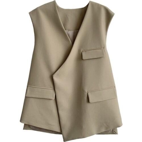 Womens Vest V Neck Sleeveless Irregular Cardigan Waistcoat Jacket Women Vest Long For Female Casual Loose Vests Clothing 2021