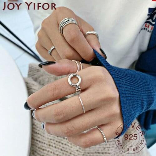 Minimalist 925 Sterling Silver Finger Rings for Women INS Fashion Hollow Multilayer Circle Geometric Party Jewelry Gifts