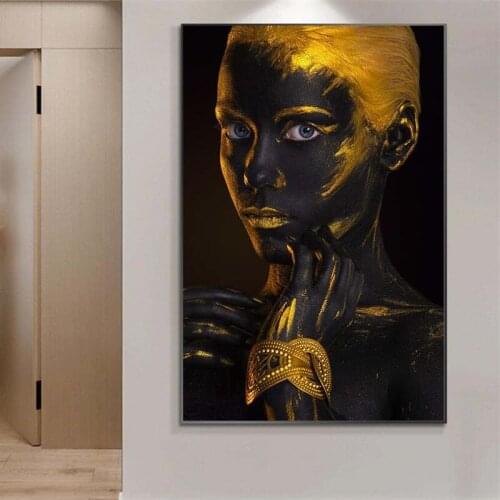 Gold Sexy Body Paint Canvas Art Posters And Prints Black Girls With Gold Jewelry Canvas Paintings Wall Art Pictures Wall Decor
