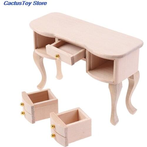 1pc 1:12 Dollhouse Miniature Wooden Unpainted Desk Table Model Doll House Furniture Toys Accessories Christmas Gift
