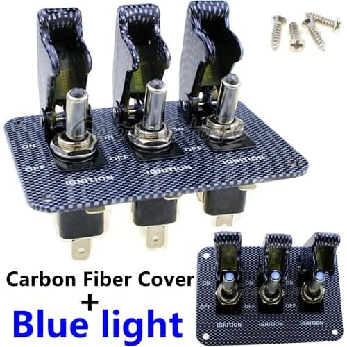 1PCS 3X12V Carbon cap Blue light LED Safety Cover Aircraft Toggle Switch Carbon Fiber Surface Panel TG
