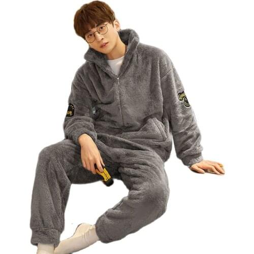 2021 New Casual Couples Coral Fleece Pajamas Womens Autumn and Winter Thick Mens Flannel Homewear Set