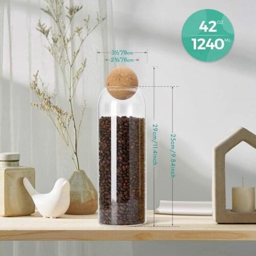 3 Pcs Clear Food Storage Jar Container with Airtight Cork Lid (42Oz/1240Ml), for Kitchen Tea Coffee Sugar Flour Spices