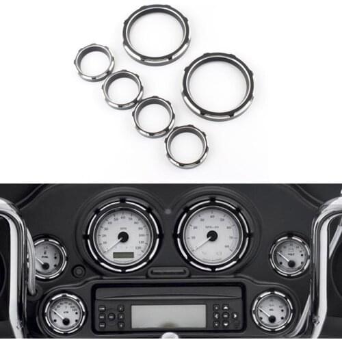 6pcs Motorcycle Aluminum Instrument Cover Board 4" Speedometer 2" Gauge Burst Bezel Kit For Harley Touring Street Glide 1996-13