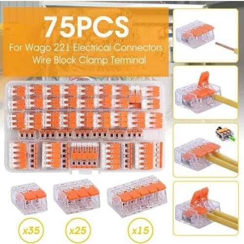 75pcs For Electrical Connectors Wire Block Clamp Terminal Cable Reusable Mini Quick Home Wire Terminal Connector