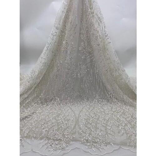 Ace fabric J-398686 high quality lace nigerian lace fabric for women dress african tulle lace with beads and sequins