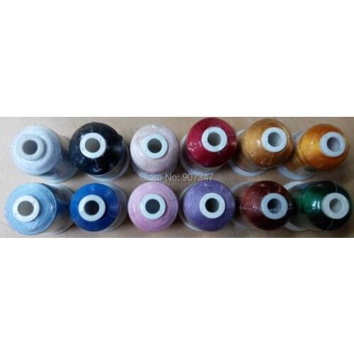 Free shipping polyester embroidery machine threads in 12 assorted colors/lot * 1000m/cone
