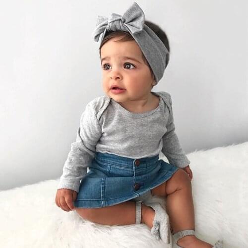6-24M Newborn Kid Baby Girl Autumn Clothes set Long Sleeve Bodysuit Top Denim Skirt Dress set Elegant Cute Cotton Outfit