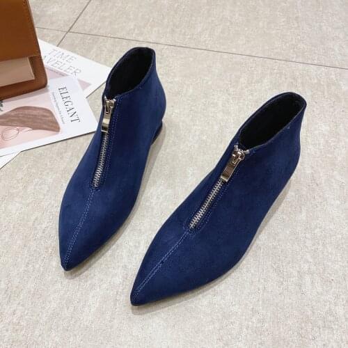 Sexy Ankle Boots Women Thick Heel Martin Boots 2021 Fall Winter Fashion Front Zipper Women Boots High Quality Suede Female Boots