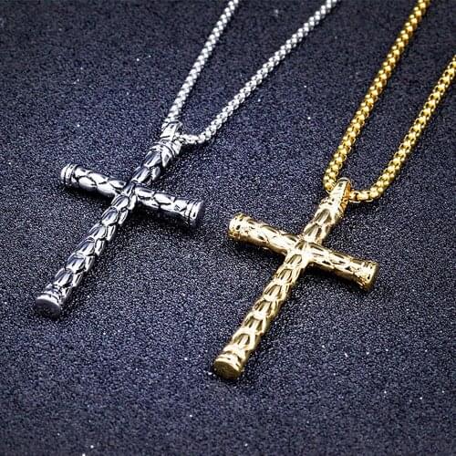 High Quality 316L Stainless Steel Silver Color/Gold Fashion Cross Crucifix Mens Unisexs Pendant Necklace Free Box Chain 24"*3mm