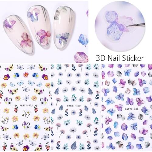 Flower Floral 3D Nail Art Stickers Butterfly Pattern Transfer Stickers Decal Manicuring Decoration Design Tips Paper Slider