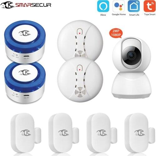 SMARSECUR Home wifi Security alarm siren WiFi Smart Siren Tuya Smart Wrok with 1080P WiFi Camera