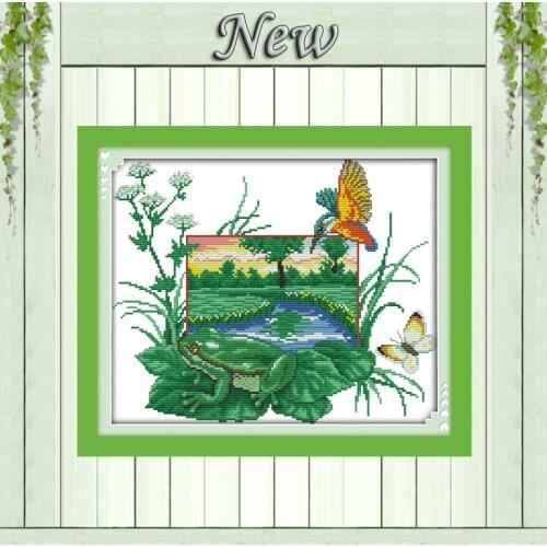 Ecological chain frog bird scenery home decor counted print on canvas DMC 11CT 14CT kits Cross Stitch embroidery needlework Sets