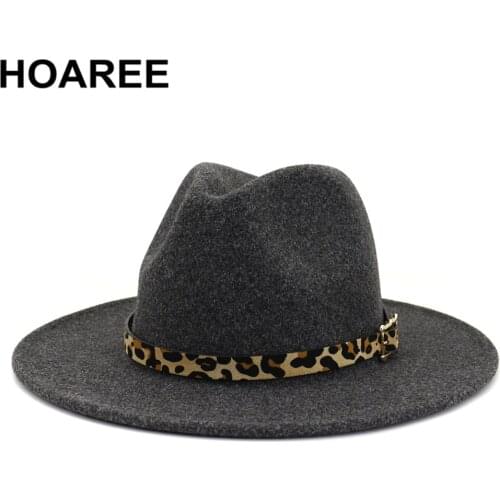 Fedora Hat Women Hats For Men Beige Wool Men Trilby Cap British Vintage Wide Brim Felt Hat Jazz Leopard Spring Autumn Panama