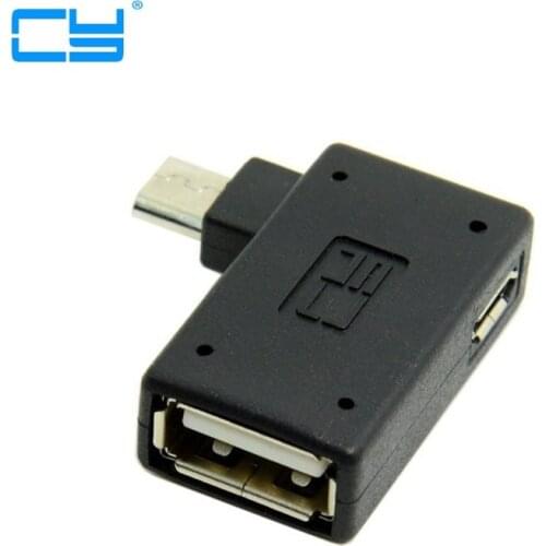 90 Degree Right Angled Micro USB 2.0 OTG Host Adapter Adaptor with USB Power for Smartphone Cell Phone Tablet