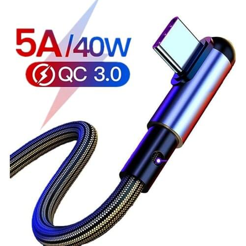 5A Super Fast Charging Type C USB Cable for Xiaomi Redmi Huawei P40 Mate 30 Pro Samsung S7 Micro USB 90 Degree Cord