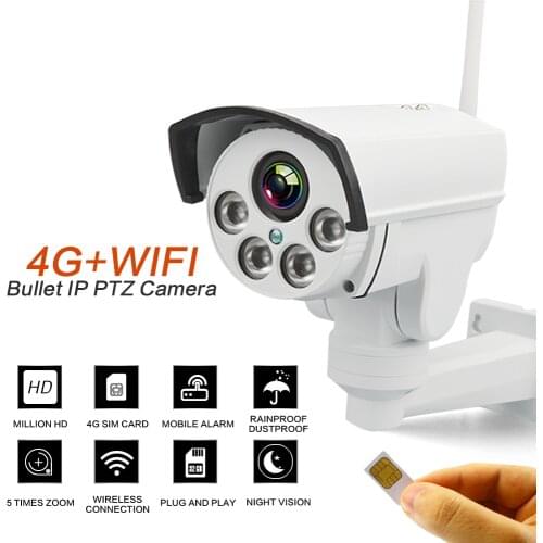 4G 3G PTZ IP camera 5X Zoom CCTV Video Waterproof Outdoor HD 1080P SIM camera IR 50M Night Vision Security with Power Adapter