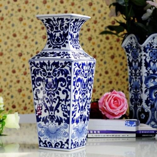 Western style hand-painted blue and white ceramic vase flower for European Home Furnishing jewelry ornaments Jingdezhen porcelai