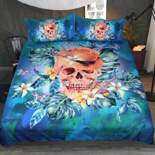 Colorful Skull Floral Duvet Cover Set queen king Super Soft Bedclothes Flowers Printed Bedding Set Luxury 3D sugar skull textile