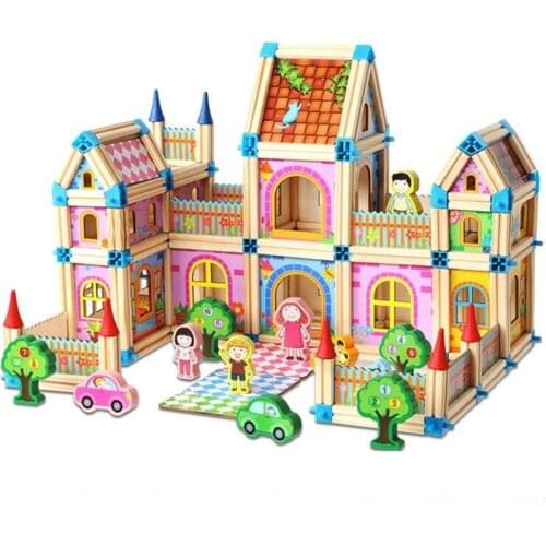 128-268pcs Wooden Construction Building Model Building Blocks Childrens Intelligence Building Block Toy Wood Block Gift For Kid