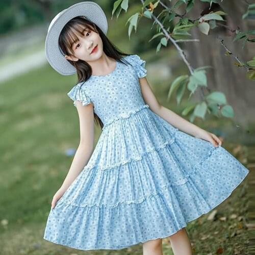 Summer Girls Dress Childrens Clothing Elegant Girl Dress Student Fashion Dresses Kids Casual Floral Dress Years Old