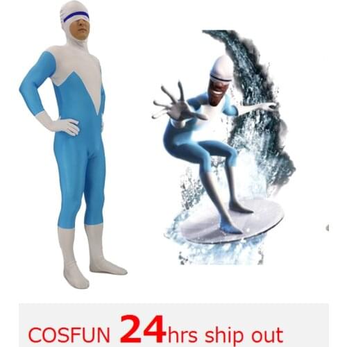 24 Hrs Shipped Out Kids Mens The Incredibles Frozone Fancy Cosplay Dress Male Halloween Frozone Cosplay Bodysuits Jumpsuits