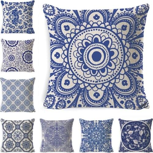 New Style Blue And White Porcelain Pillow Hot Selling Home Flax Pillow Cover Sofa Cover Cushion Cover