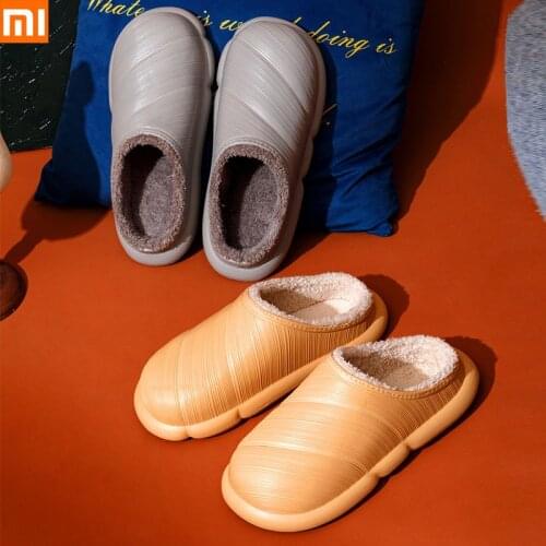 Xiaomi 2021 New Waterproof Non-Slip Home Women Slippers Winter/Autumn Warm Indoor Cotton Men Couples Shoes Plush Velvet Warm