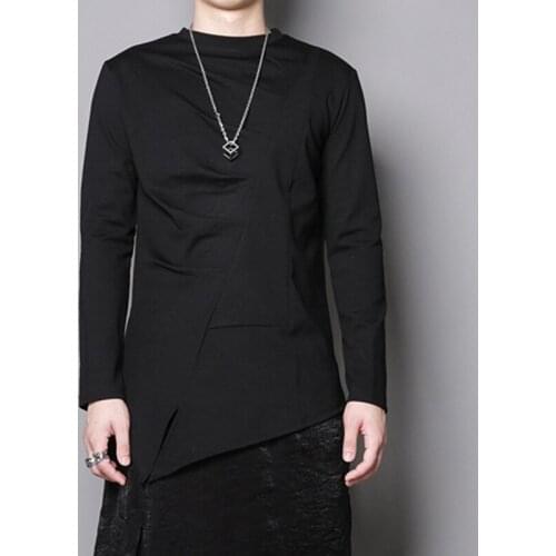 Autumn and winter dark department personality stitching irregular structure Fashion Fashion Trend long-sleeve undershirt mens t