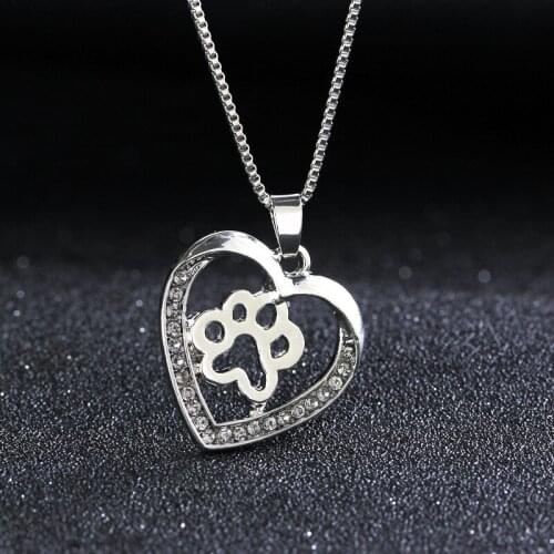 Lucky Footprint Love Heart Animal Pet Dog Paw Zircon Pendant Necklace Love Woman Mother Girl Gift Wedding blessing Jewelry