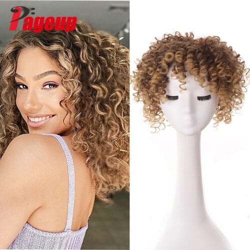 PAGEUP Natural color/yellow hair top hair curly hair wig ladies breathable hair net base fringe clip hair wig short curly hair