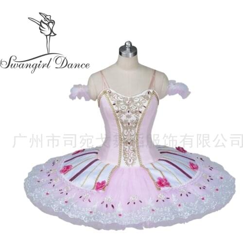 Pink peach fairy professional ballet tutu classical ballet tutu for girls pancake tutu with flowers ballerina tutusBT9086