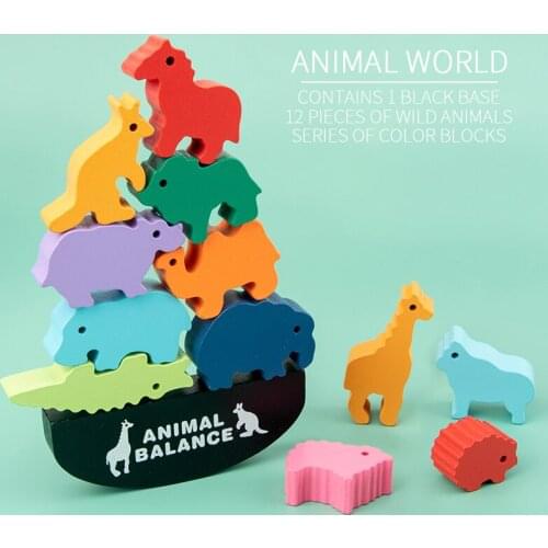 Animal Building Blocks Game Stacks Of High Balance Boats Children Hand Eye Coordination Puzzle Early Education Wooden Toys