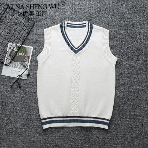 British Korean High School Girl Sleeveless Sweater Vest School Uniforms V-neck Japanese Boys and Girls Students Knitted Vest New