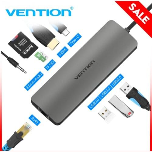 Vention USB-C HUB Type C HUB to USB 3.0 Thunderbolt 3 HDMI 3.5mm Audio RJ45 Adapter for MacBook Pro Samsung Galaxy S9 USB C HUB