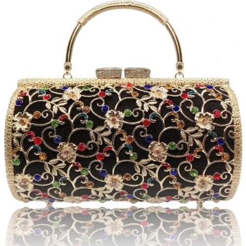 XIYUAN BRAND Golden Flower Women Evening Minaudiere Bags Bridal Crystal Clutch Wedding Party Metal Purses and Handbags clutches