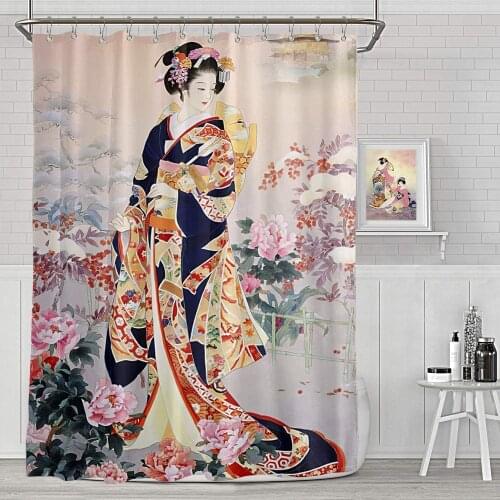 Japanese Geisha Shower Curtain for Bathroom Waterproof Washable