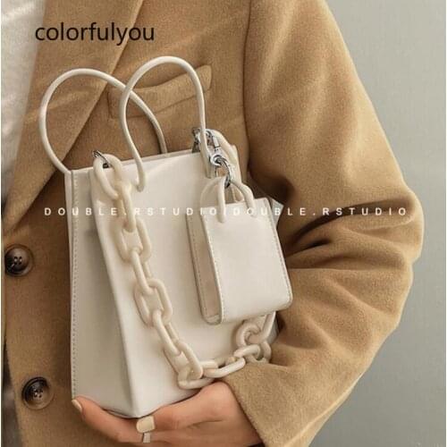 Fashion Acrylic Chain Handbag Women Solid Color PU Leather Messenger Shoulder Bag 2021 Summer New Style Totes Female Purses