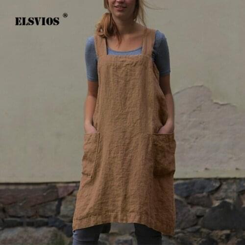 Casual Cotton Linen Women Loose Dress Vintage Summer Elegant Solid Dress New Lady Square Collar Sling Pockets A-line Dresses 5XL