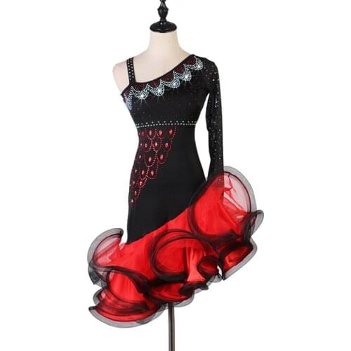 New Latin Dance Competition Dress For Women’S Sexy One Sleeved Handmade Rhinestones Female Samba Tango Performance Wear DL4917