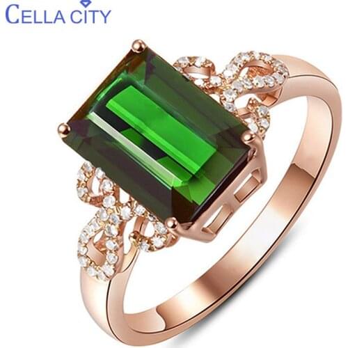 Cellacity Silver 925 Ring With Big Rectangle Emerald Gemstone Women Fine Jewelry Hollow Carved Rose Gold Color Wholesale gift