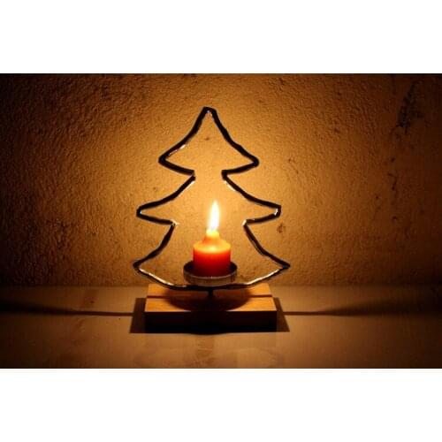 1PC Star Christmas Tree Iron Candle Holder Candlesticks Stand Party Wedding Festival with Wodd Stand MK021