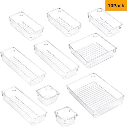 10Pcs Multifunctional Clear Desk Drawer Storage Organizer Tray Bathroom Dividers Cosmetics Storage Box Case Makeup Organizer