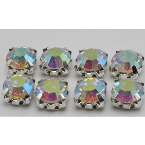 100 Silver Colour with Clear AB Crystal Glass Rhinestones Rose Montees 6mm Sew on Beads