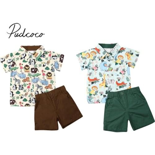 2019 Baby Summer Clothing Infant Baby Boys Kids Colorful Animals Clothes T-shirt Tops + Shorts Pants 2Pcs Outfits Set 1-5T